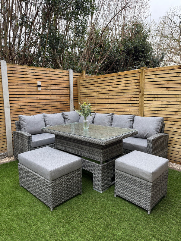 Solara Rattan Garden Furniture Corner Sofa Set With Rising Table - Left Hand