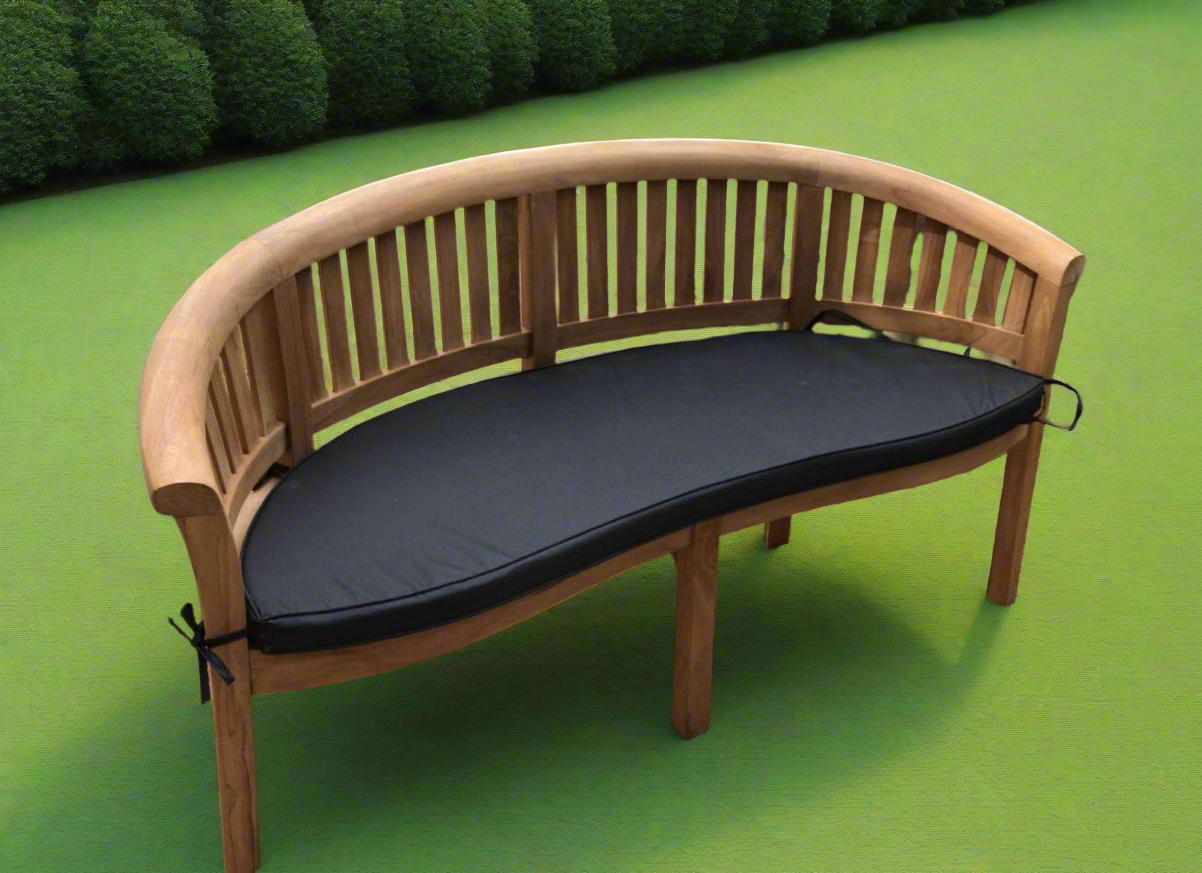 Teak Deluxe Garden Furniture Set 200cm - 300cm Oval Dining Table 4CM Thick 2 Banana Benches & 6 Banana Chairs With Cushions