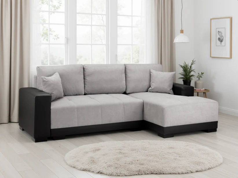 Nest Sofa Bed L Shape Corner – Stylish Black / Grey Comfort Seating (Right Hand)