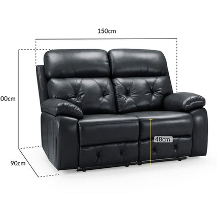Opal 2 Seater Manual Recliner Sofa – Stylish Black Leather Comfort Seating