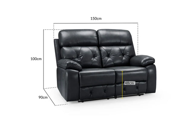 Opal 2 Seater Manual Recliner Sofa – Stylish Black Leather Comfort Seating