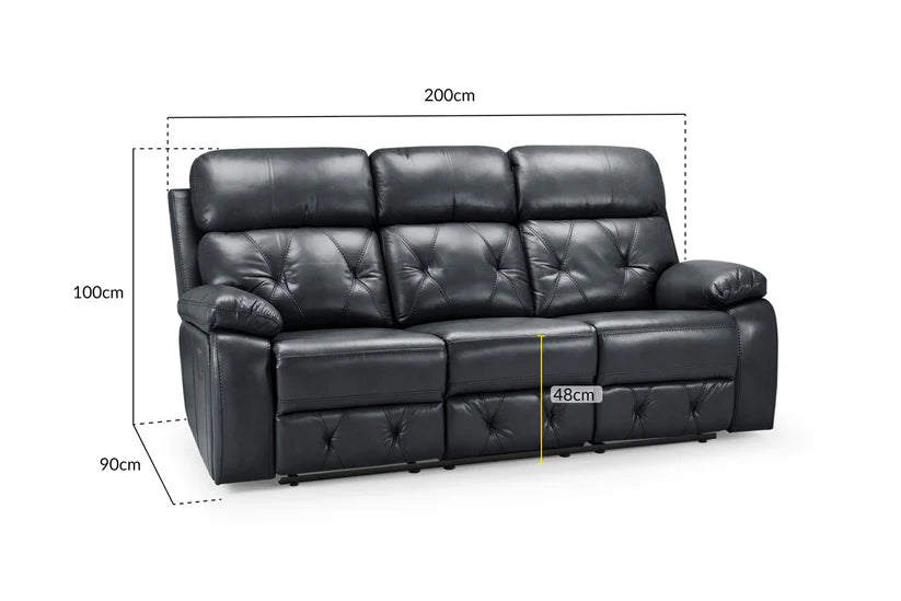 Opal 3 Seater Manual Recliner Sofa – Stylish Black Leather Comfort Seating