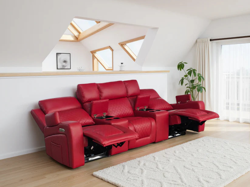 Cosmo 3 Seater Electric Recliner Cinema Sofa – Stylish Red Leather Comfort Seating