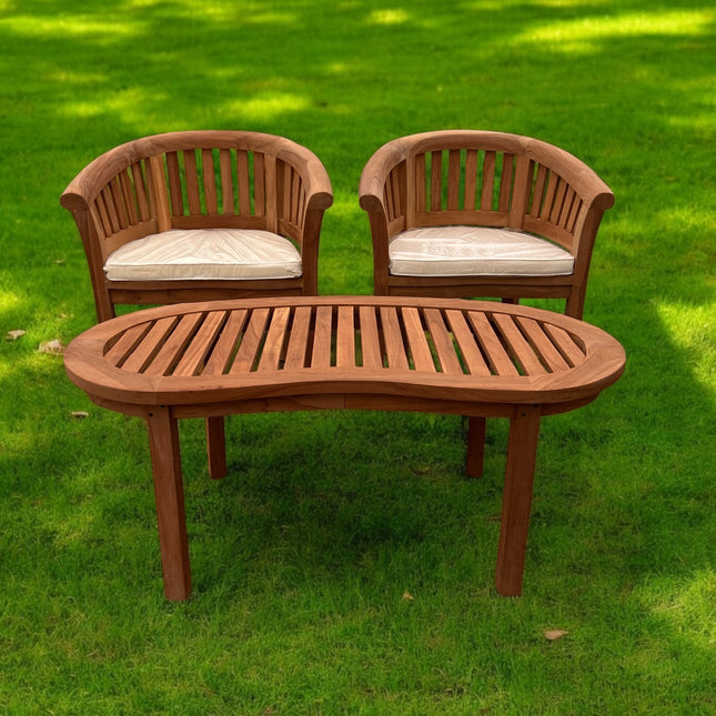 Teak Harmony Curved Garden Chair Set With Coffee Table Three Piece