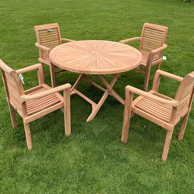 Teak Dining Set Foldable Table & Four Enclave Stacking Chairs