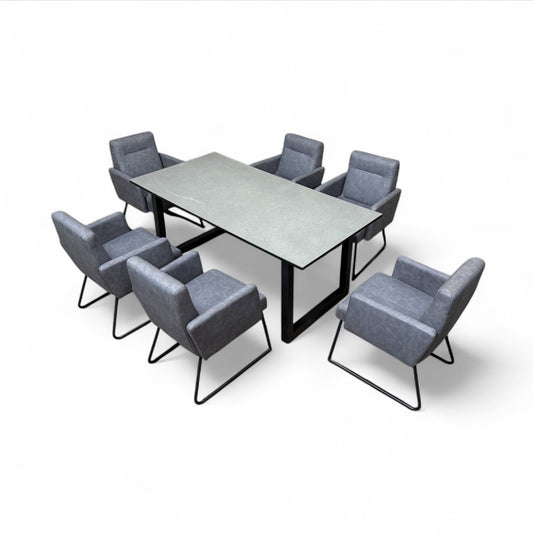 Grey Indoor Dining Table and 6 Chairs Set – Modern 7-Piece Dining Furniture | RK Garden Furniture