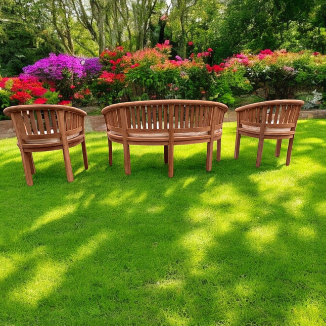 Harmony Curved Teak Garden Bench Set Vertical