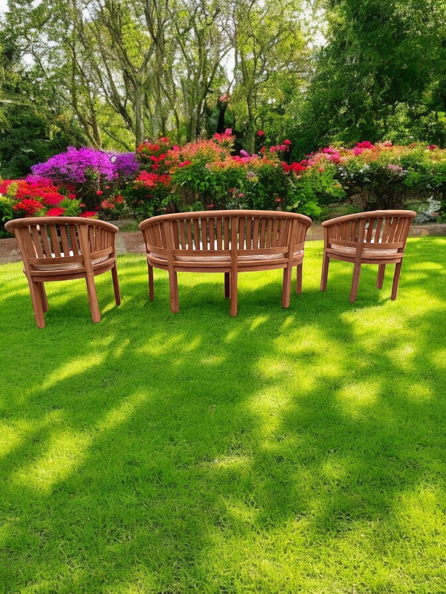 The Perfect Teak Garden Bench Set Banana Vertical