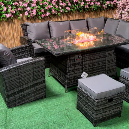 Bliss Rattan Garden Furniture Fire Pit Corner Sofa Set