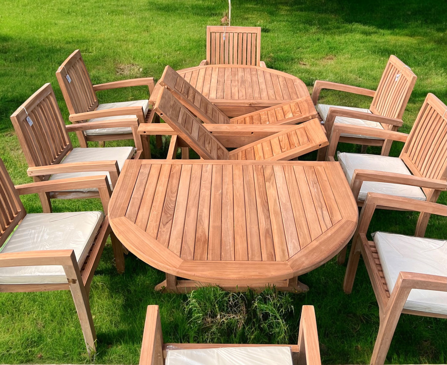 Teak Garden Furniture Set 180cm - 240cm Dining table & 8 Chairs with Cushions Monaco