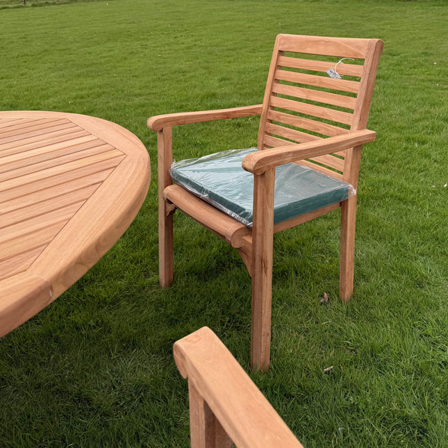 Teak Deluxe Garden Furniture Set 200cm - 300cm Dining Table 4CM Thick & 10 Chairs With Cushions