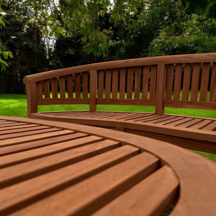 Teak Vertical Harmony Curved Garden Bench With Coffee Table Extra Thick (Deluxe) Two Piece Garden Set