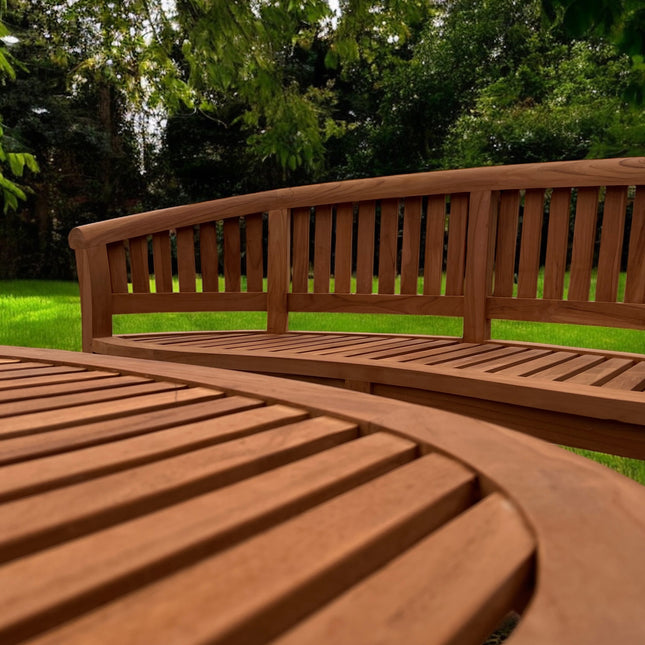 Teak Vertical Harmony Curved Garden Bench With Coffee Table Extra Thick (Deluxe) Two Piece Garden Set