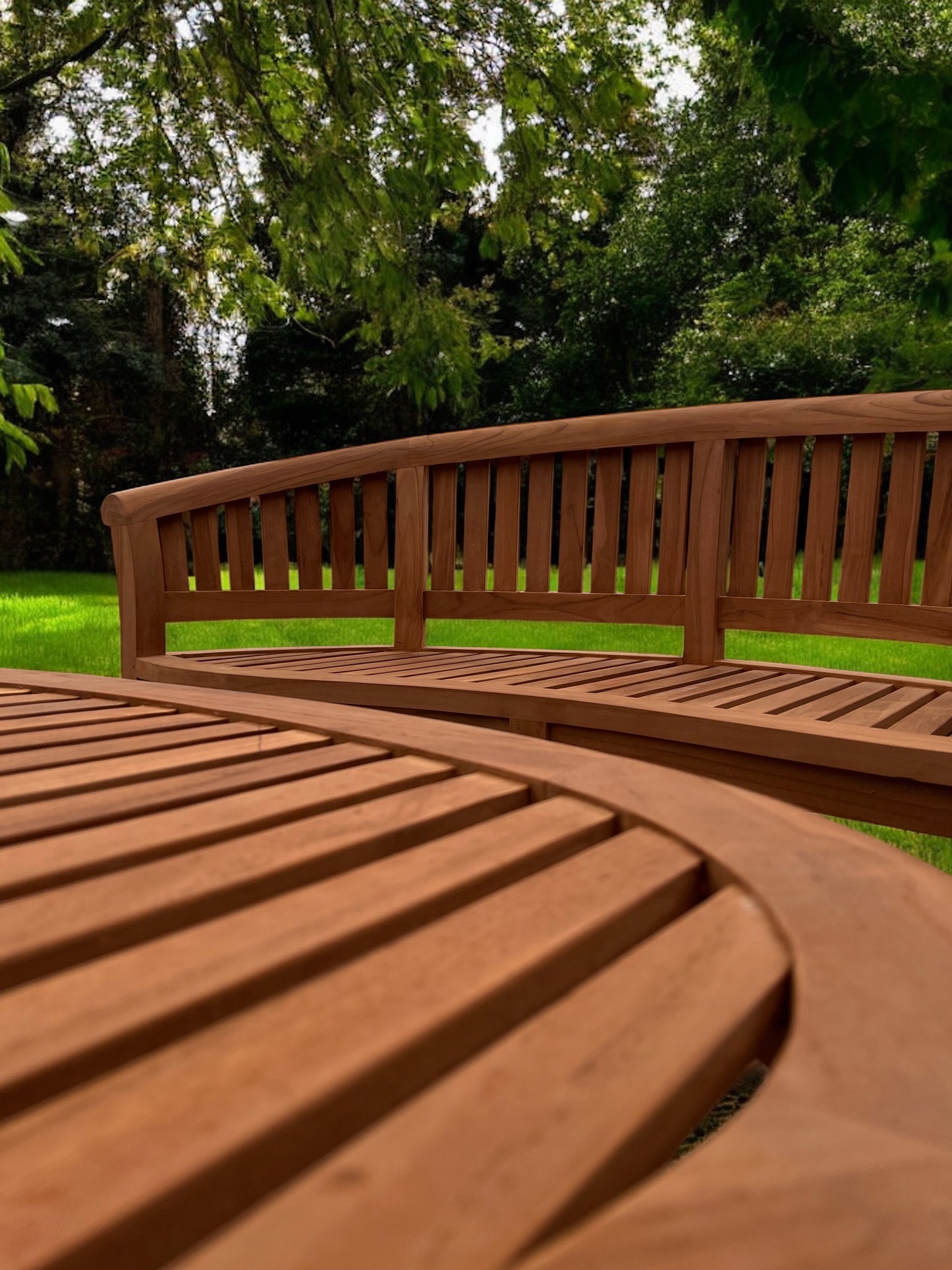 Teak Banana Curved Garden Bench With Coffee Table Two Piece Set