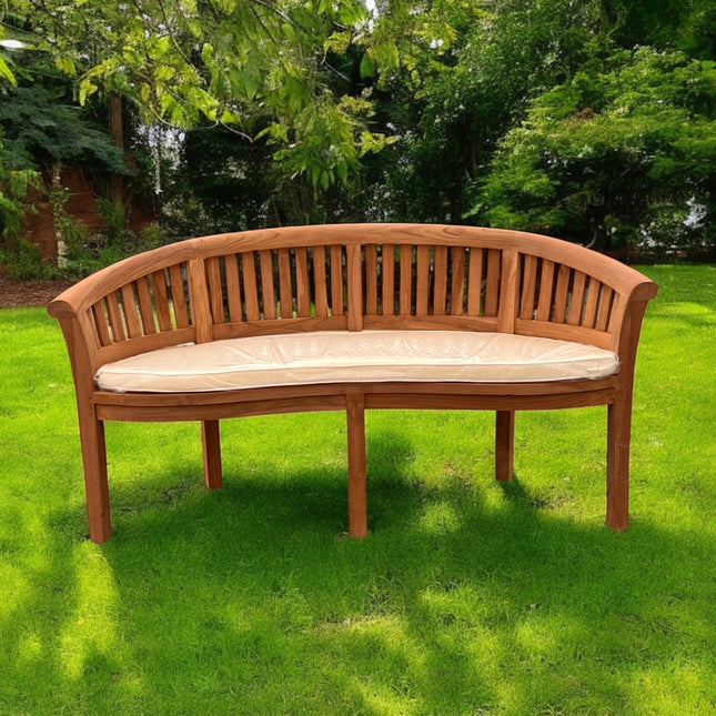 Teak Vertical Harmony Curved Garden Bench With Coffee Table Extra Thick (Deluxe) Two Piece Garden Set