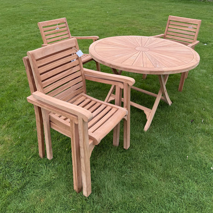 Teak Dining Set Foldable Table & Four New Haven Stacking Chairs