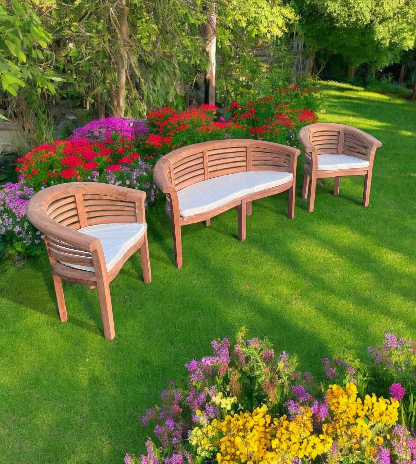 The Ultimate Teak Garden Bench Set Banana Extra Thick (Deluxe) Horizontal