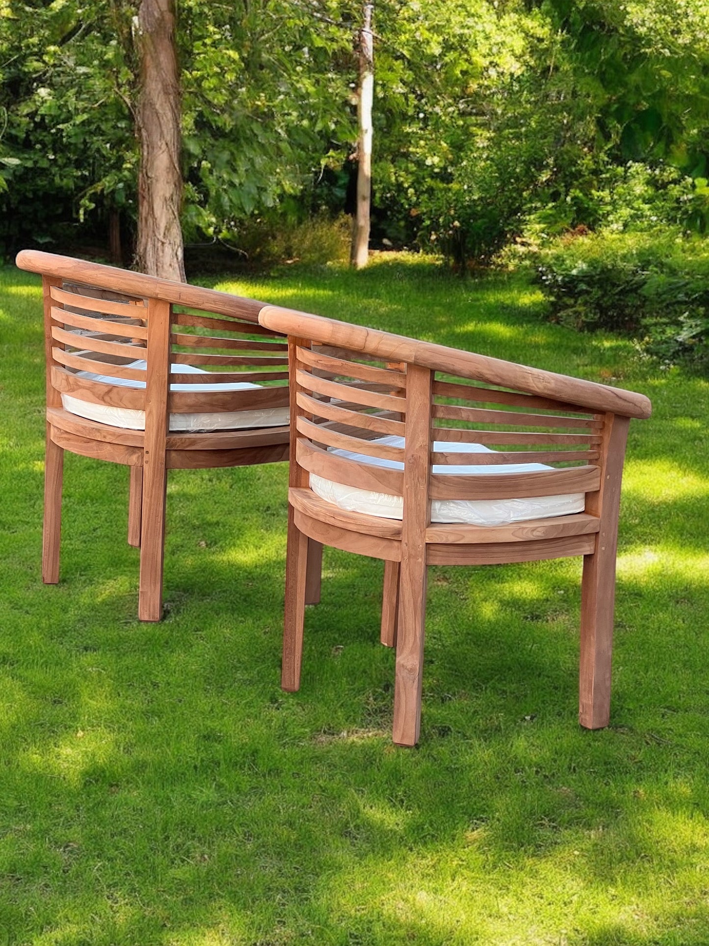 The perfect companion set! Two Teak Banana Chairs Horizontal Extra Thick (Deluxe)