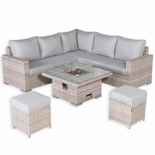 Ashford Rattan Garden Furniture Corner Sofa Set With Rising Firepit Table - Left Hand