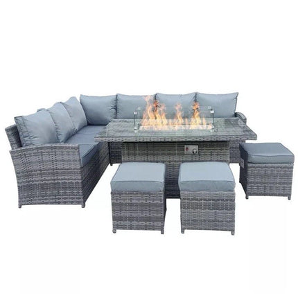 Oasis Rattan Garden Furniture Fire Pit Corner Sofa Set