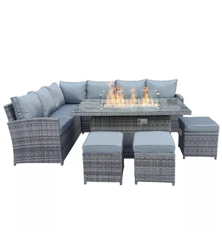 Oasis Rattan Garden Furniture Fire Pit Corner Sofa Set
