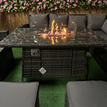 Bliss Rattan Garden Furniture Fire Pit Corner Sofa Set