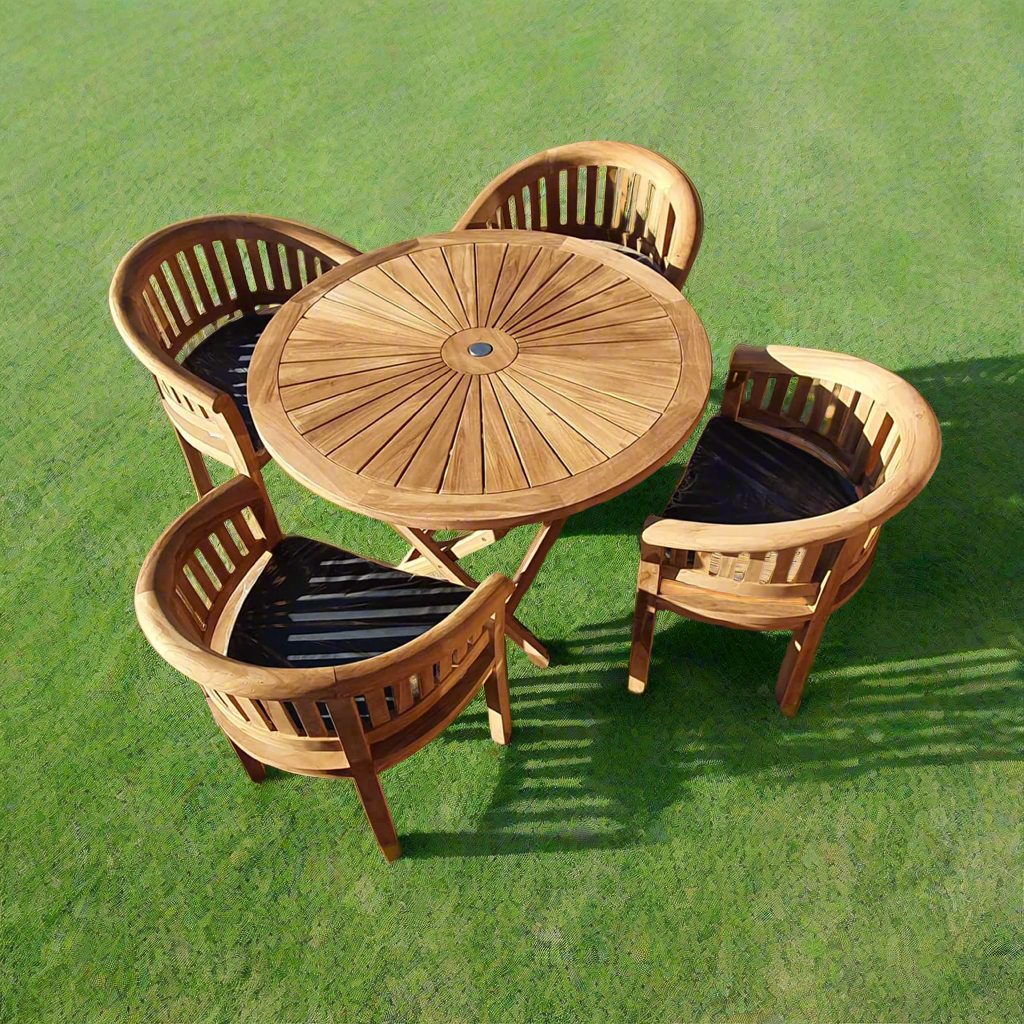 Teak Rising Sun Foldable Dining Set Foldable Table & Four Banana Chairs