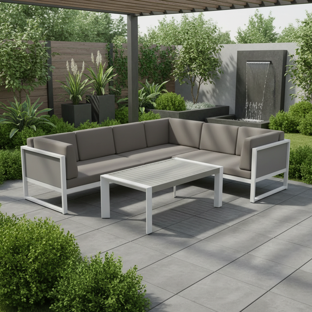 Nexa Aluminium Garden Furniture Corner Sofa Set With Coffee Table - Right Hand