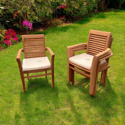Teak Ripple Dining Set Foldable Table & Two Enclave Stacking Chairs