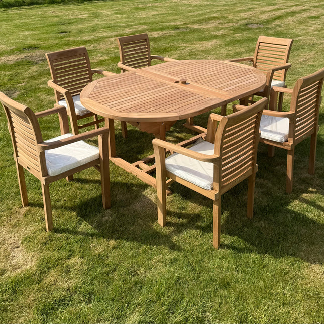 Teak Garden Furniture Set 4cm Top 180cm - 240cm Dining table & 6 Eden Stacking Chairs