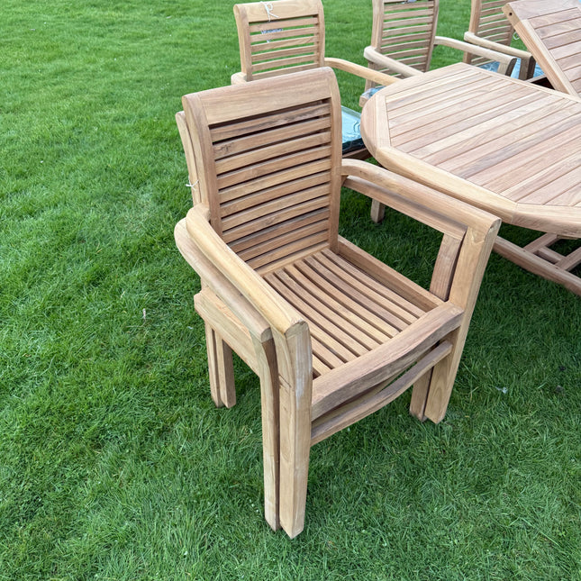 Teak Deluxe Garden Furniture Set 200cm - 300cm Dining Table 4CM Thick & 10 Enclave Chairs With Cushions