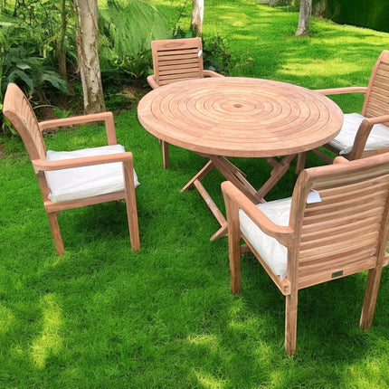 Teak Ripple Dining Set Foldable Table & Four Enclave Stacking Chairs