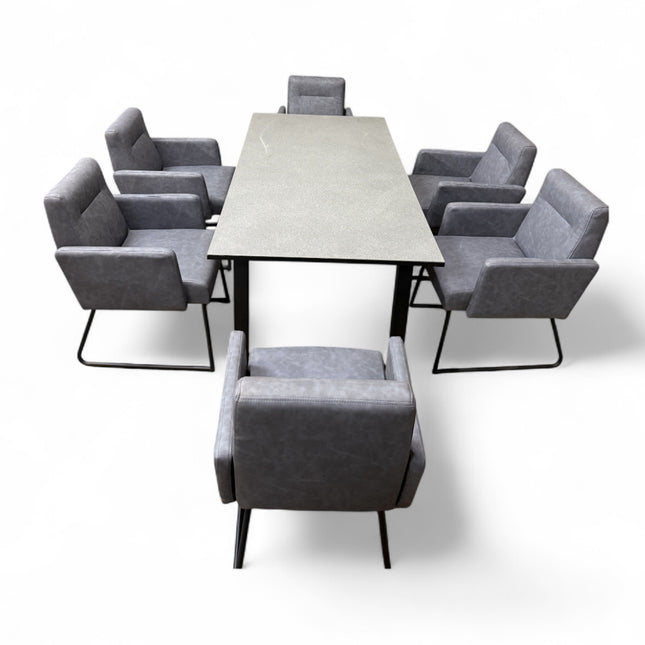 Grey Indoor Dining Table and 6 Chairs Set – Modern 7-Piece Dining Furniture | RK Garden Furniture