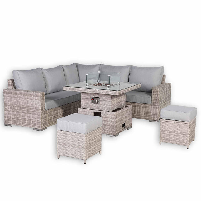Ashford Rattan Garden Furniture Corner Sofa Set With Rising Firepit Table - Left Hand