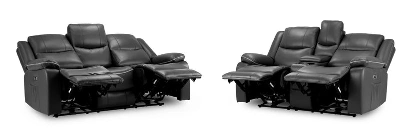 Flint 3+2 Seater Electric Recliner Sofa Set – Stylish Black Leather Comfort Seating