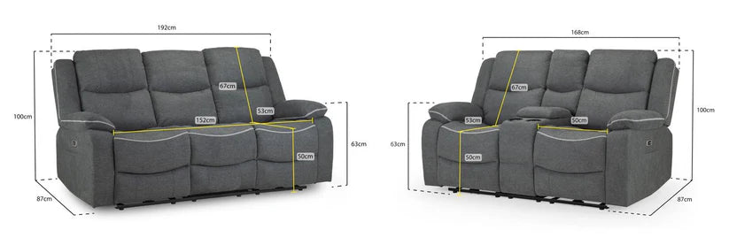 Flint 3+2 Seater Electric Recliner Sofa Set – Stylish Graphite Fabric Comfort Seating
