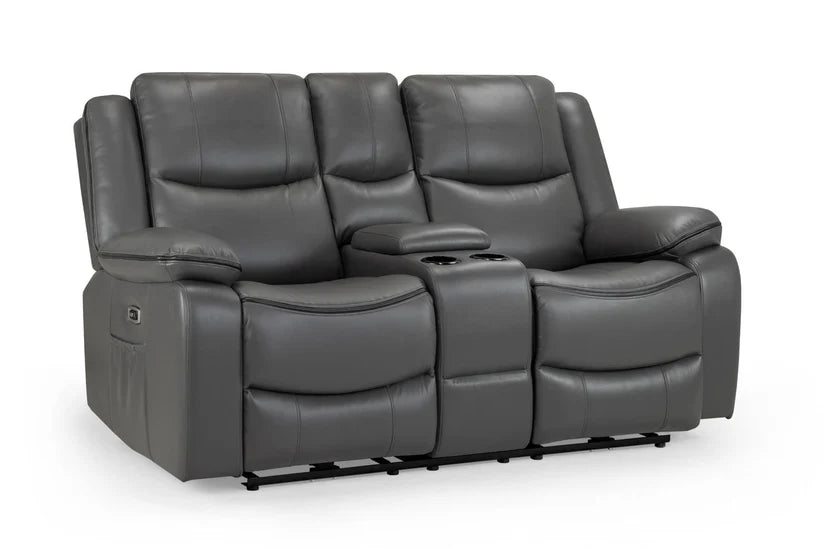 Flint 2 Seater Electric Recliner Sofa – Stylish Grey Leather Comfort Seating