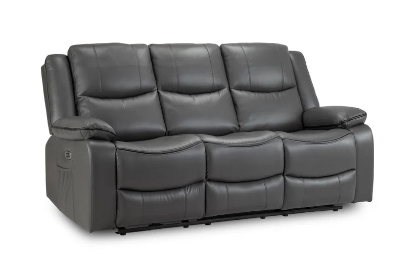 Flint 3 Seater Electric Recliner Sofa – Stylish Grey Leather Comfort Seating