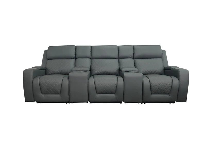 Cosmo 3 Seater Electric Recliner Cinema Sofa – Stylish Grey Leather Comfort Seating