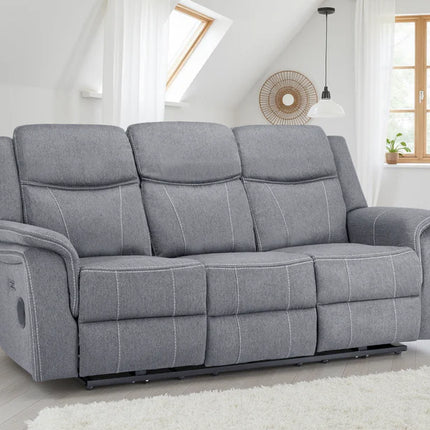 Flow Tech 3 Seater Electric Recliner Sofa – Stylish Grey Fabric Comfort Seating