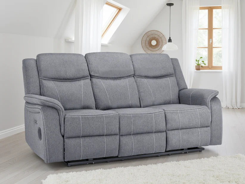 Flow Tech 3 Seater Electric Recliner Sofa – Stylish Grey Fabric Comfort Seating