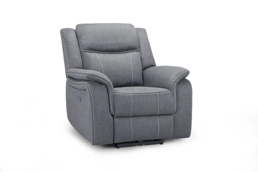Flow Tech Armchair Electric Recliner Sofa – Stylish Grey Fabric Comfort Seating