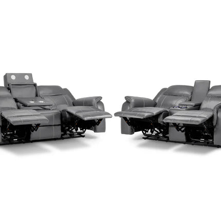 Flow Tech 3+2 Seater Electric Recliner Sofa Set – Stylish Grey Leather Comfort Seating