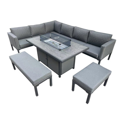Savannah Aluminium Corner Dining Set With Fire Pit – GREY