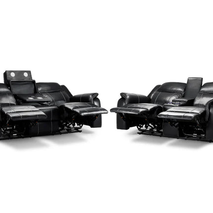 Flow Tech 3+2 Seater Electric Recliner Sofa Set – Stylish Black Leather Comfort Seating