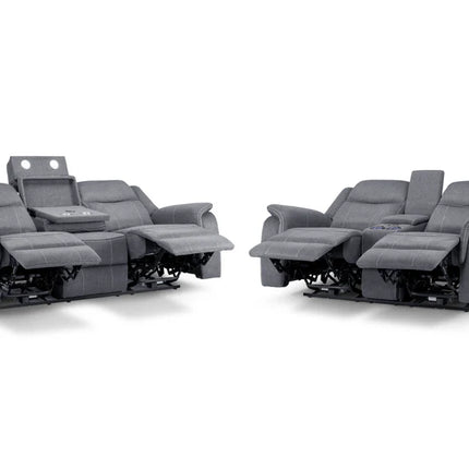Flow Tech 3+2 Seater Electric Recliner Sofa Set – Stylish Grey Fabric Comfort Seating