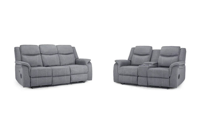 Flow Tech 3+2 Seater Electric Recliner Sofa Set – Stylish Grey Fabric Comfort Seating
