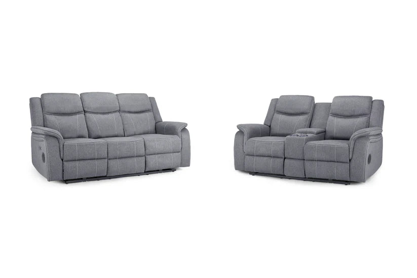 Flow Tech 3+2 Seater Electric Recliner Sofa Set – Stylish Grey Fabric Comfort Seating