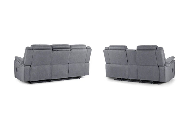 Flow Tech 3+2 Seater Electric Recliner Sofa Set – Stylish Grey Fabric Comfort Seating