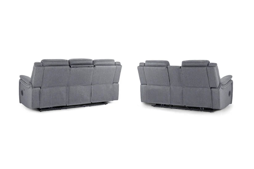 Flow Tech 3+2 Seater Electric Recliner Sofa Set – Stylish Grey Fabric Comfort Seating